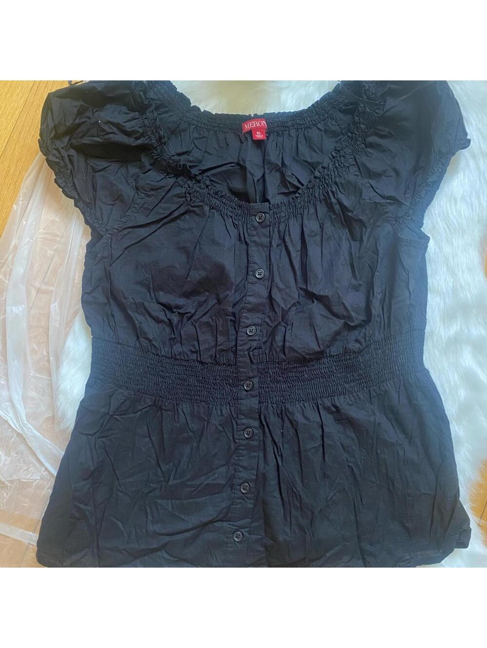Merona Blue Ruffled Cap Sleeve Blouse XL